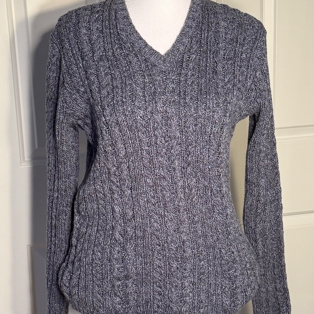 JCrew V-Neck Cotton V-Neck Cableknit Sweater - Blue Small